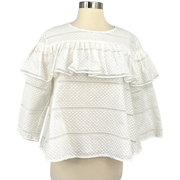 Rachel Parcell Ruffle Blouse White Size M Swiss Dot Lace 3/4 Sleeve Lined Top - Picture 1 of 8